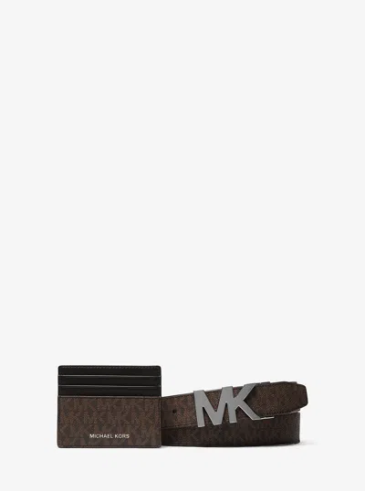 Michael Kors Outlet Signature Logo Card Case And Belt Gift Set In Multi
