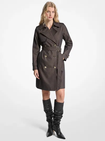 Michael Kors Outlet Signature Logo Cotton Blend Belted Trench Coat In Black