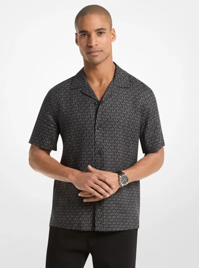 Michael Kors Outlet Signature Logo Linen Camp Shirt In Gray