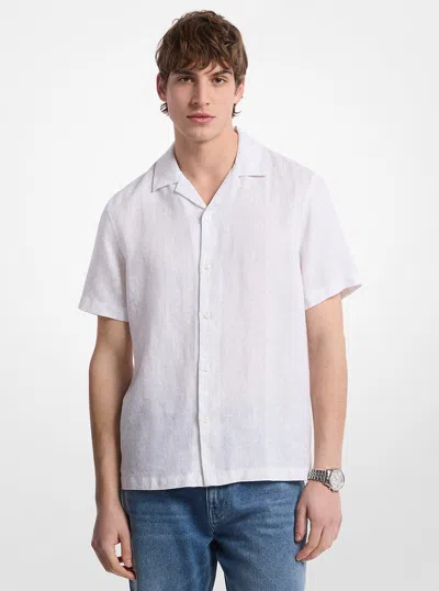 Michael Kors Outlet Signature Logo Linen Camp Shirt In White