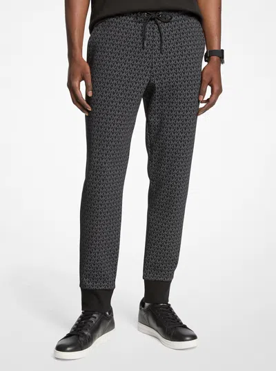 Michael Kors Outlet Signature Logo Print Cotton Blend Joggers In Black