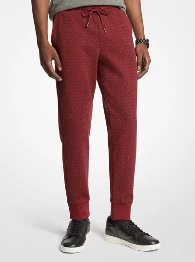 Michael Kors Outlet Signature Logo Print Cotton Blend Joggers In Red