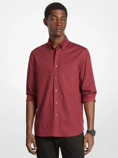 Michael Kors Outlet Signature Logo Stretch Cotton Shirt In Red