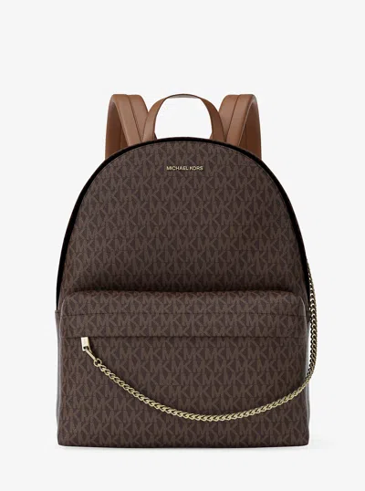 Michael Kors Outlet Slater Large Signature Logo Backpack In Brown