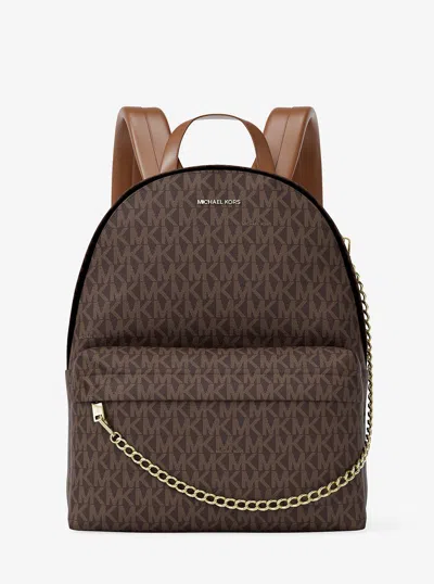 Michael Kors Outlet Slater Medium Signature Logo Backpack In Brown