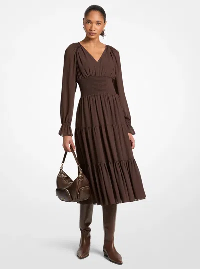 Michael Kors Outlet Smocked Georgette Midi Dress In Gold