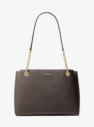 Michael Kors Outlet Soho Medium Signature Logo Tote Bag In Brown