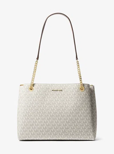 Michael Kors Outlet Soho Medium Signature Logo Tote Bag In White