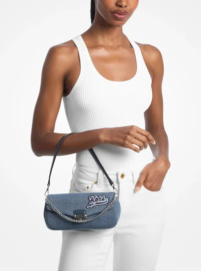 Michael Kors Outlet Soho Small Embellished Denim Convertible Crossbody Bag In Blue