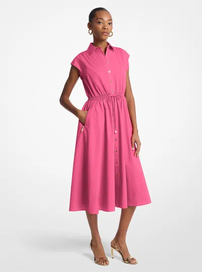 Michael Kors Outlet Stretch Cotton Poplin Midi Dress In Pink