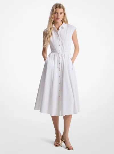 Michael Kors Outlet Stretch Cotton Poplin Midi Dress In White