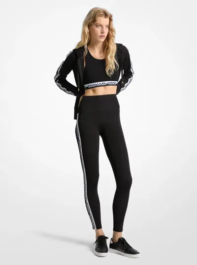 Michael Kors Outlet Stretch Knit Logo Tape High-waisted Leggings In Black