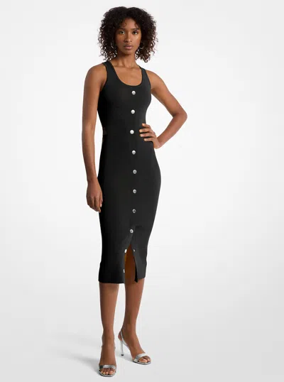 Michael Kors Outlet Stretch Viscose Blend Midi Tank Dress In Black