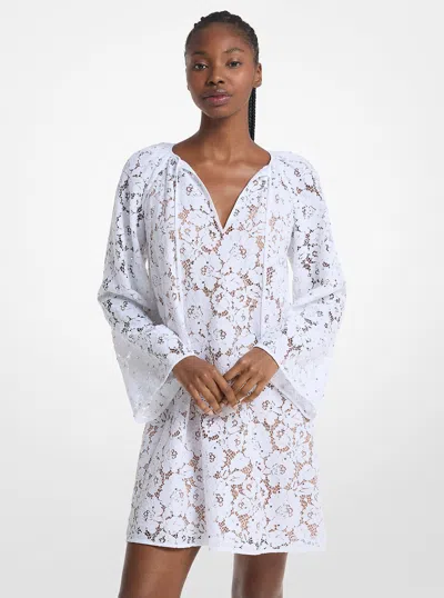 Michael Kors Outlet Studded Corded Floral Lace Dress In White
