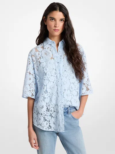 Michael Kors Outlet Studded Corded Floral Lace Shirt In Blue