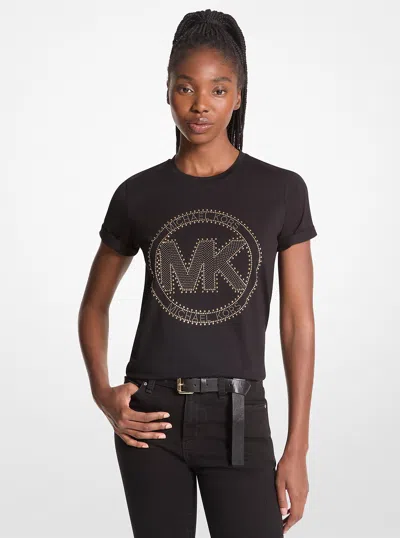 Michael Kors Outlet Studded Logo Charm Organic Cotton Jersey T-shirt In Black