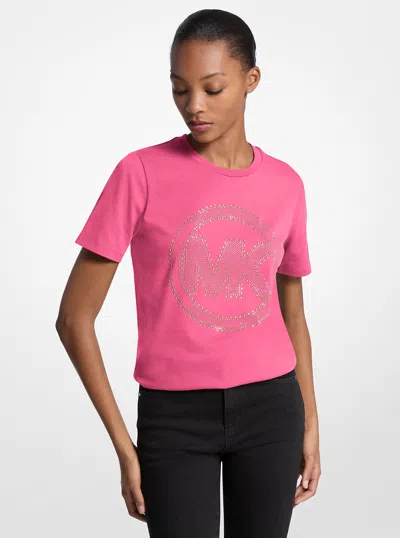 Michael Kors Outlet Studded Logo Charm Organic Cotton Jersey T-shirt In Pink