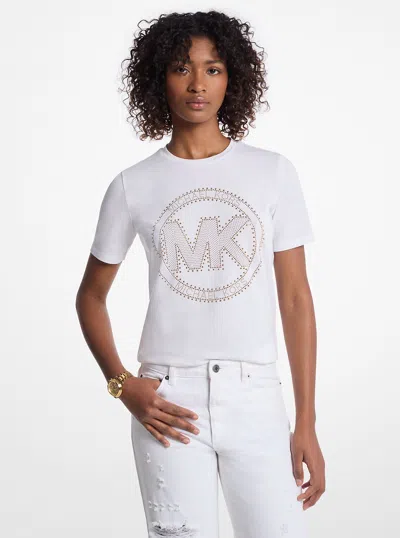 Michael Kors Outlet Studded Logo Charm Organic Cotton Jersey T-shirt In White