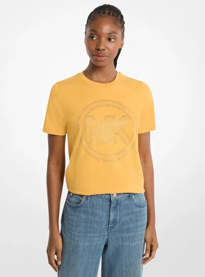 Michael Kors Outlet Studded Logo Charm Organic Cotton Jersey T-shirt In Animal Print
