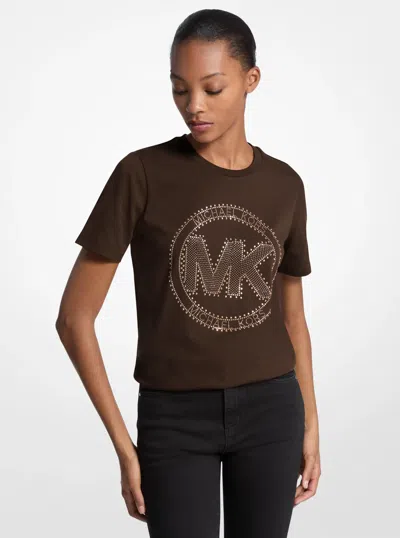 Michael Kors Outlet Studded Logo Charm Organic Cotton Jersey T-shirt In Brown