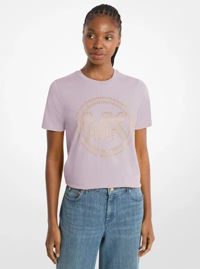 Michael Kors Outlet Studded Logo Charm Organic Cotton Jersey T-shirt In Pink