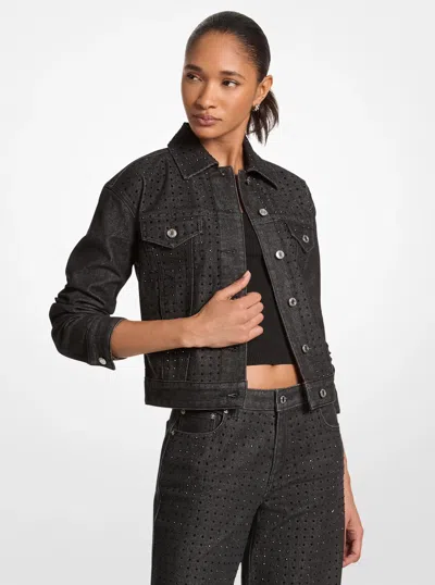 Michael Kors Outlet Studded Stretch Denim Jacket In Black