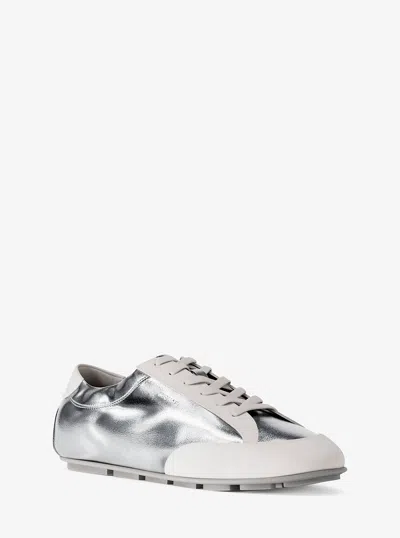 Michael Kors Outlet Susie Metallic Leather Trainer In Silver