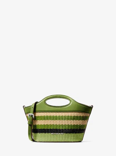 Michael Kors Outlet Tatum Small Striped Woven Crossbody Bag In Green