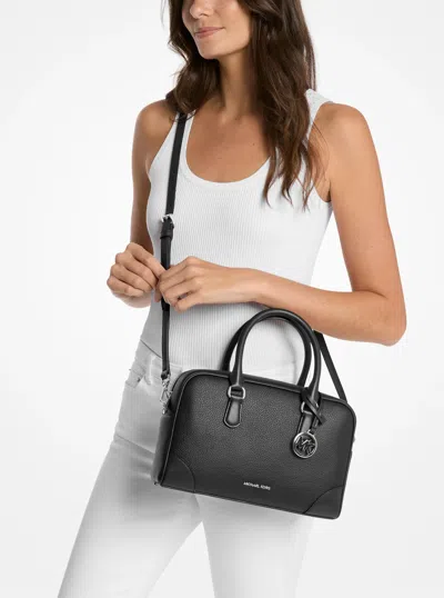 Michael Kors Outlet Thompson Medium Pebbled Leather Satchel In Black