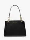 Michael Kors Outlet Trisha Large Pebbled Leather Shoulder Bag In Black