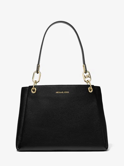 Michael Kors Outlet Trisha Large Pebbled Leather Shoulder Bag In Black