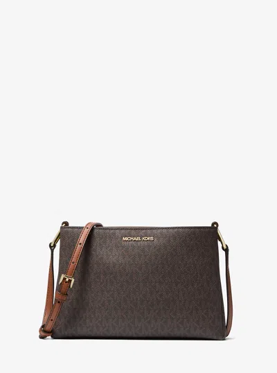 Michael Kors Outlet Trisha Medium Logo Crossbody Bag In Brown