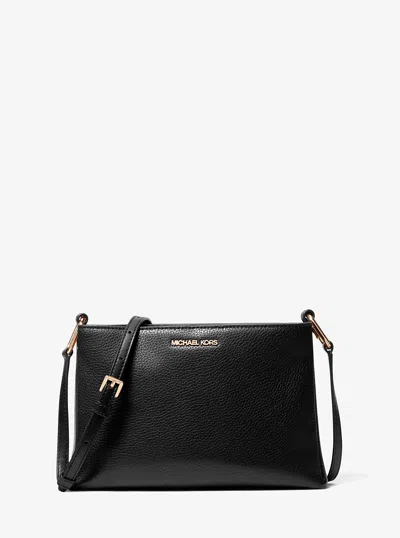 Michael Kors Outlet Trisha Medium Pebbled Leather Crossbody Bag In Black