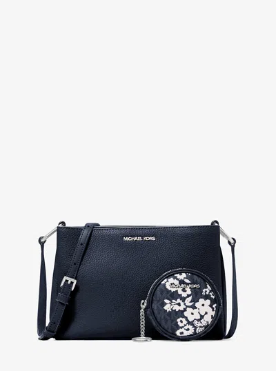 Michael Kors Outlet Trisha Pebbled Leather Crossbody Bag With Printed Signature Logo Pouch In Blue