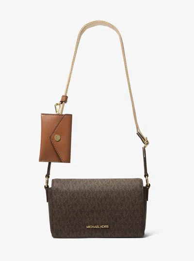 Michael Kors Outlet Vincent Small Signature Logo Crossbody Bag With Card Case In Brown