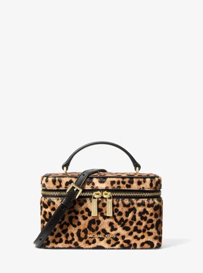 Michael Kors Outlet Vivi Small Leopard Print Calf Hair Vanity Crossbody Bag In Brown