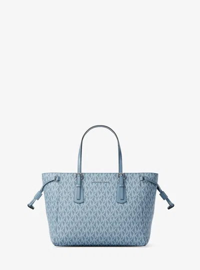 Michael Kors Outlet Voyager Extra-small Signature Logo Tote Bag In Blue