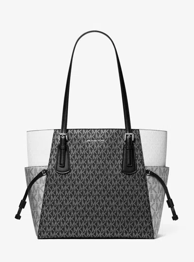 Michael Kors Outlet Voyager Large Color-block Metallic Signature Logo Tote Bag In Black