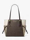 Michael Kors Outlet Voyager Large Color-block Metallic Signature Logo Tote Bag In Brown