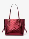 Michael Kors Outlet Voyager Large Metallic Logo Debossed Tote Bag In Red