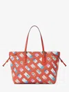 Michael Kors Outlet Voyager Large Printed Signature Logo Tote Bag In Orange