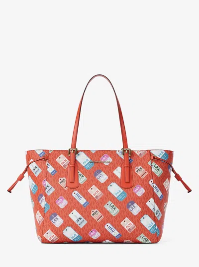 Michael Kors Outlet Voyager Large Printed Signature Logo Tote Bag In Orange