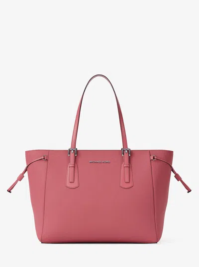 Michael Kors Outlet Voyager Large Saffiano Leather Tote Bag In Pink
