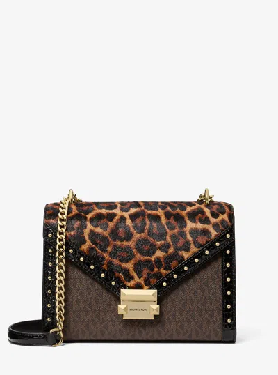 Michael Kors Outlet Whitney Leopard Print Calf Hair And Signature Logo Shoulder Bag In Multi