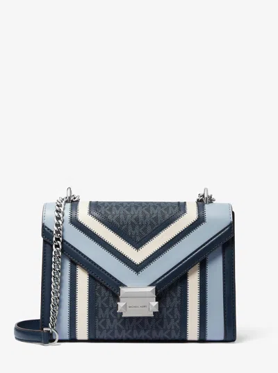 Michael Kors Outlet Whitney Medium Color-block And Signature Logo Shoulder Bag In Blue