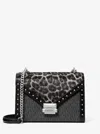 Michael Kors Outlet Whitney Medium Signature Logo And Leopard Print Calf Hair Shoulder Bag In Black