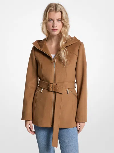 Michael Kors Outlet Wool Blend Hooded Coat In Brown