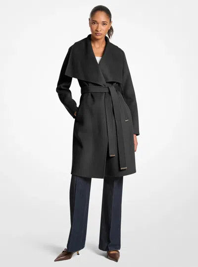 Michael Kors Outlet Wool Blend Wrap Coat In Black