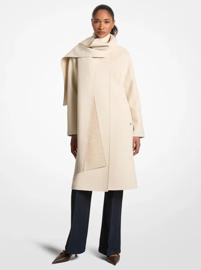 Michael Kors Outlet Wool Blend Wrap Coat With Scarf In Beige