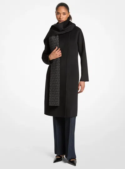 Michael Kors Outlet Wool Blend Wrap Coat With Scarf In Black